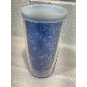 Tervis Tumbler 16oz Blue with White Leaves Lid Double Walled